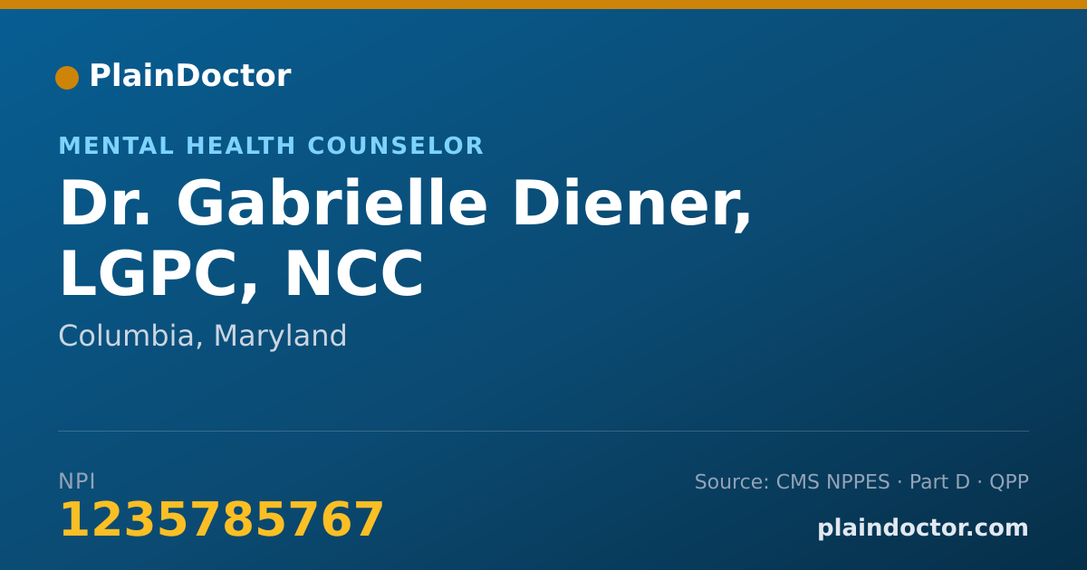Shareable card for Gabrielle Diener, LGPC, NCC - Mental Health Counselor, Columbia, MD