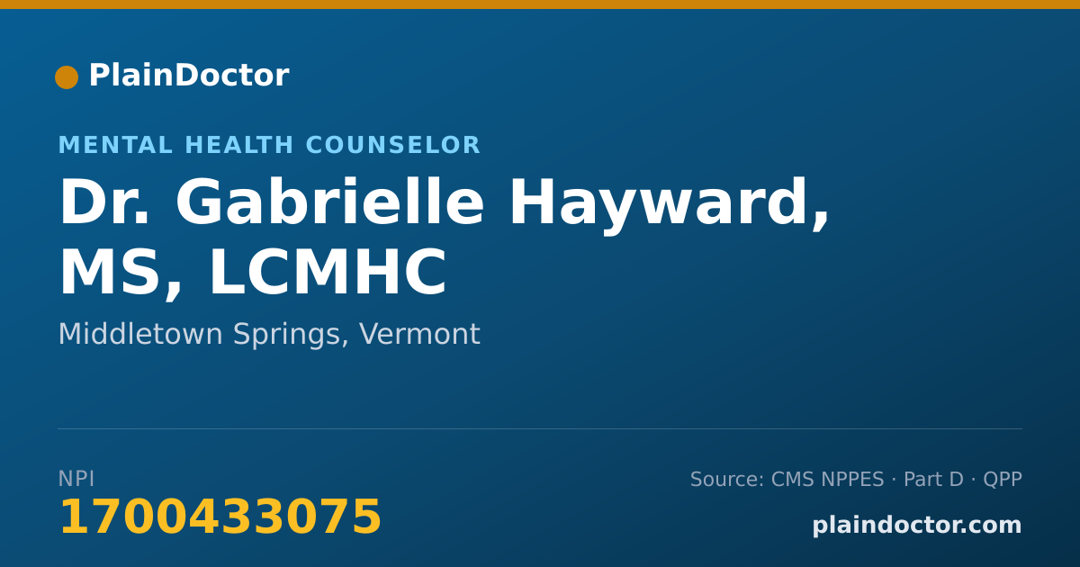 Shareable card for Gabrielle Hayward, MS, LCMHC - Mental Health Counselor, Middletown Springs, VT