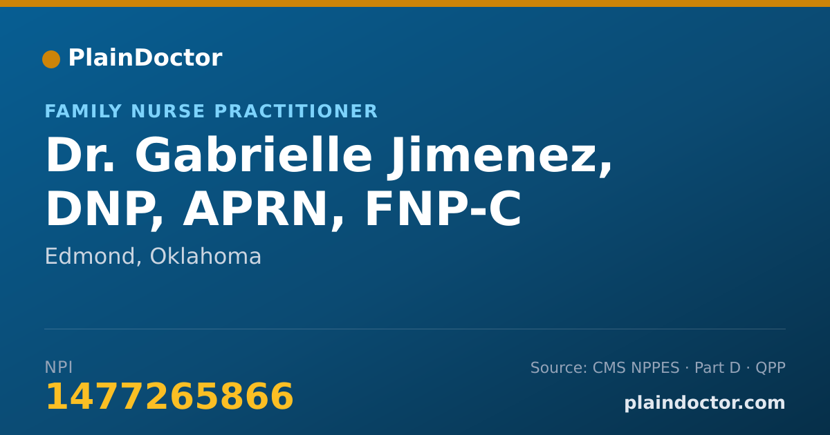 Shareable card for Gabrielle Jimenez, DNP, APRN, FNP-C - Family Nurse Practitioner, Edmond, OK
