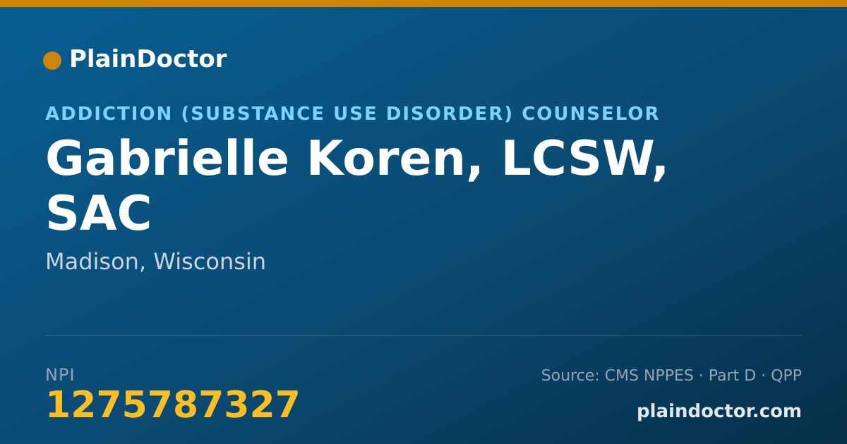 Shareable card for Gabrielle Koren, LCSW, SAC - Addiction (Substance Use Disorder) Counselor, Madison, WI