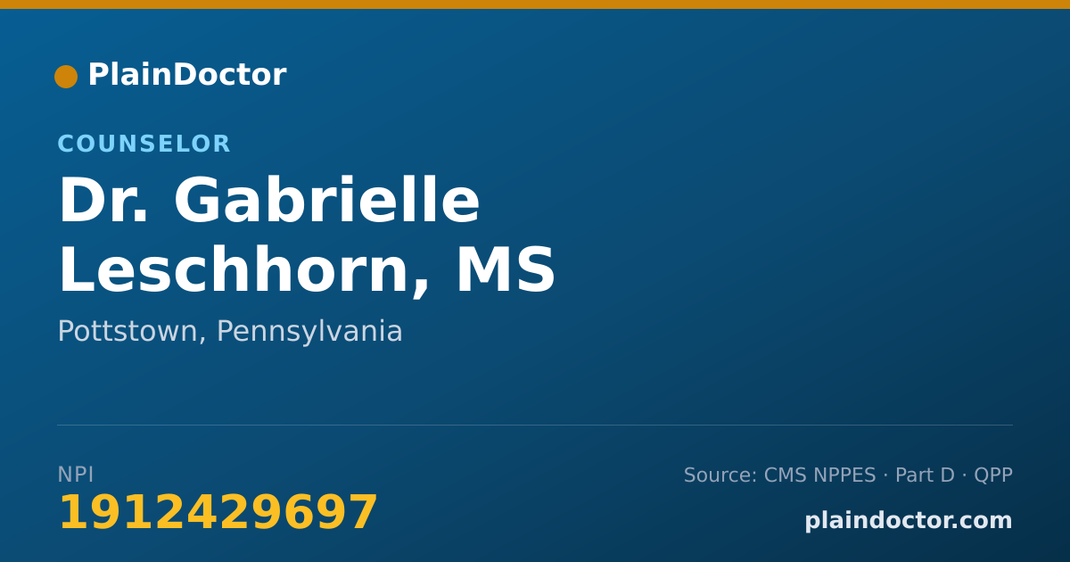 Shareable card for Gabrielle Leschhorn, MS - Counselor, Pottstown, PA