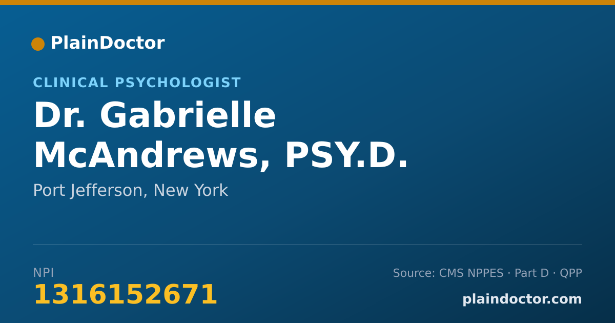 Shareable card for Gabrielle McAndrews, PSY.D. - Clinical Psychologist, Port Jefferson, NY