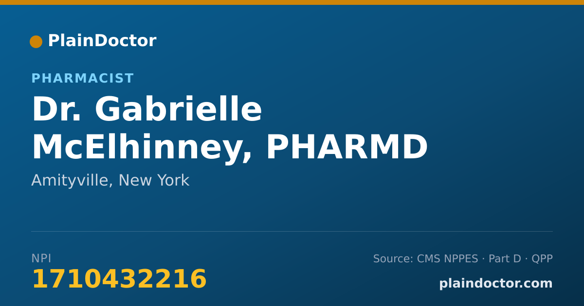 Shareable card for Gabrielle McElhinney, PHARMD - Pharmacist, Amityville, NY