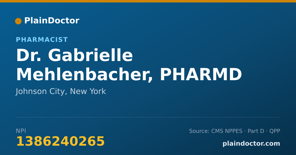 Shareable card for Gabrielle Mehlenbacher, PHARMD - Pharmacist, Johnson City, NY