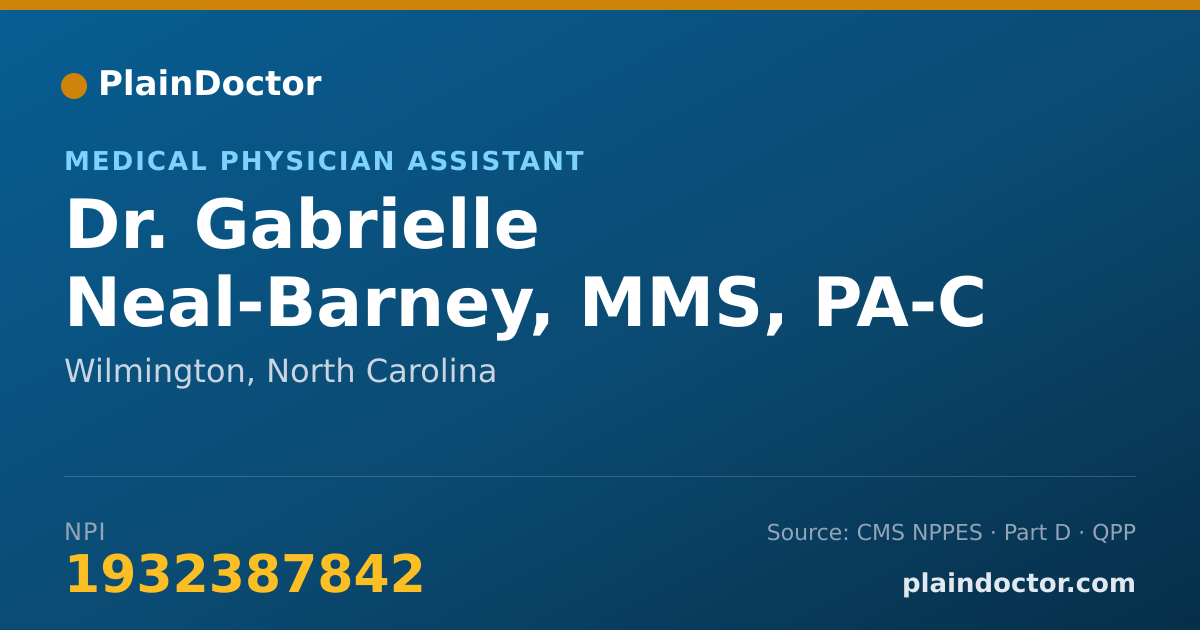 Shareable card for Gabrielle Neal-Barney, MMS, PA-C - Medical Physician Assistant, Wilmington, NC