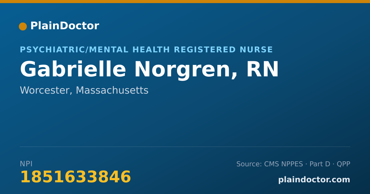 Shareable card for Gabrielle Norgren, RN - Psychiatric/Mental Health Registered Nurse, Worcester, MA