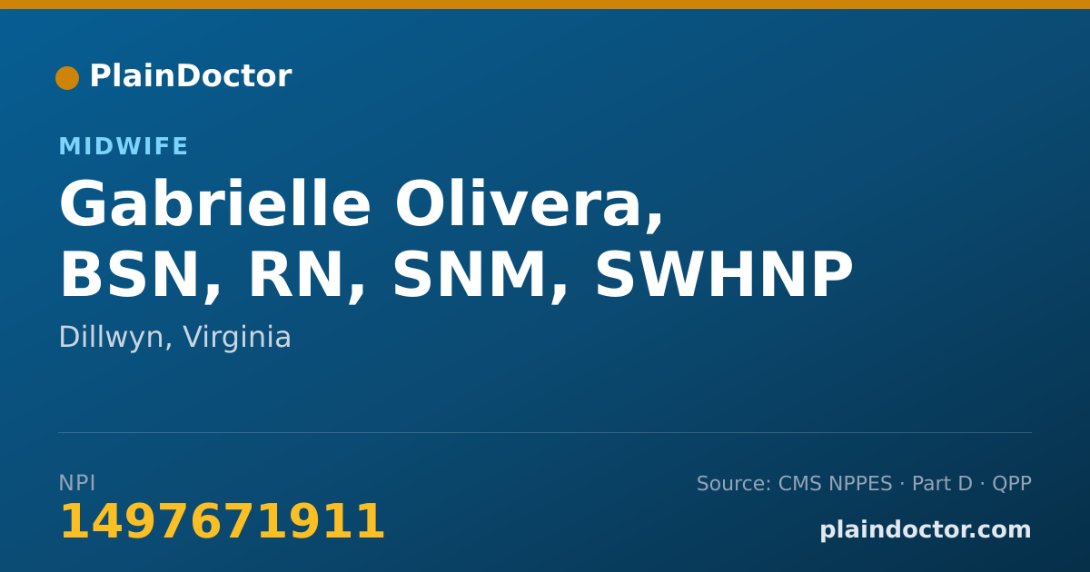 Shareable card for Gabrielle Olivera, BSN, RN, SNM, SWHNP - Midwife, Dillwyn, VA