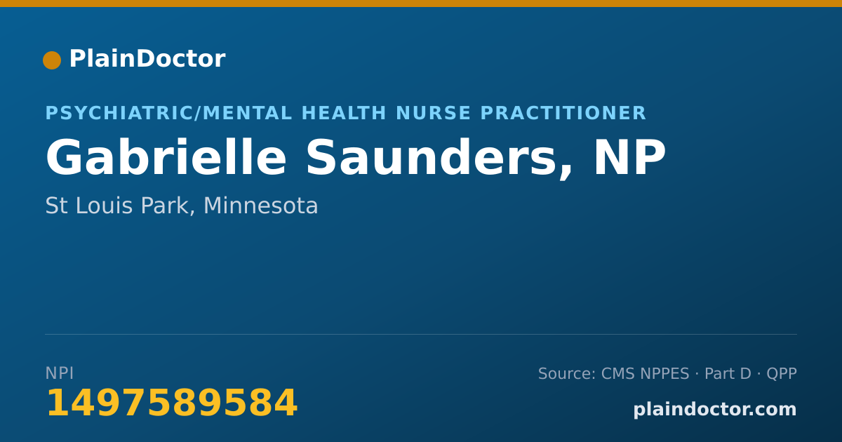 Shareable card for Gabrielle Saunders, NP - Psychiatric/Mental Health Nurse Practitioner, St Louis Park, MN