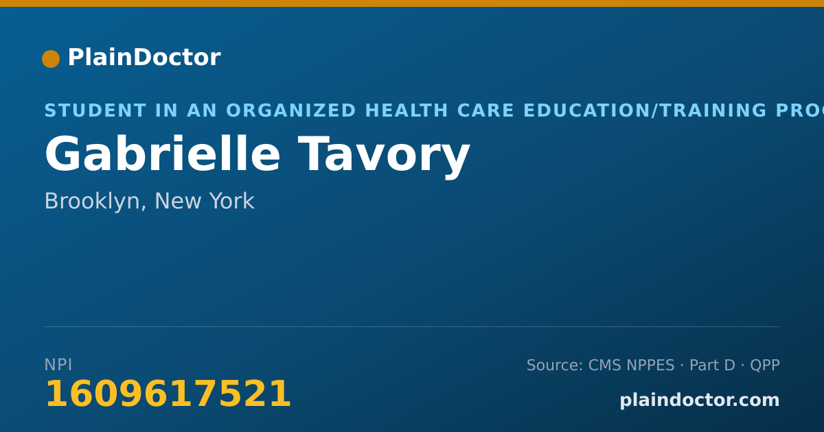 Shareable card for Gabrielle Tavory - Student in an Organized Health Care Education/Training Program, Brooklyn, NY