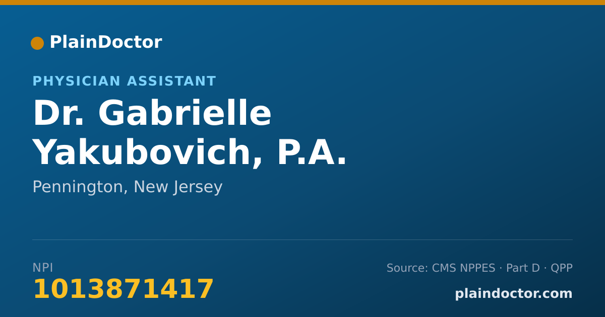 Shareable card for Gabrielle Yakubovich, P.A. - Physician Assistant, Pennington, NJ