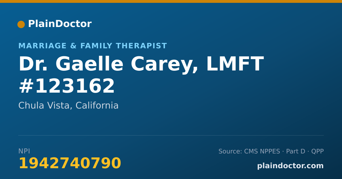 Shareable card for Gaelle Carey, LMFT #123162 - Marriage & Family Therapist, Chula Vista, CA