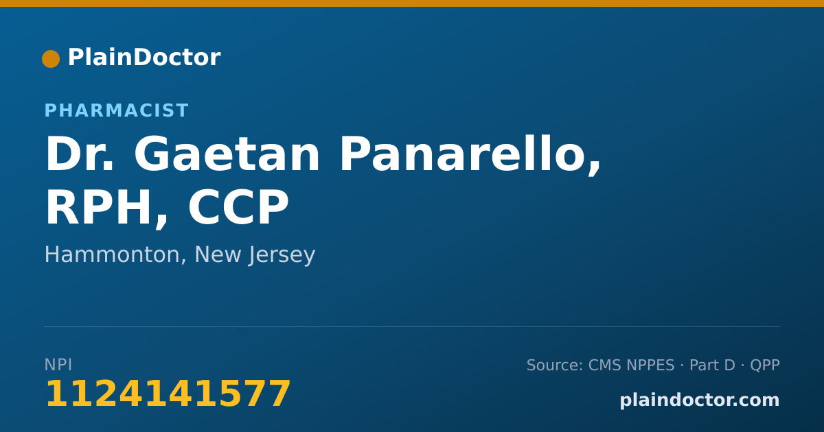Shareable card for Gaetan Panarello, RPH, CCP - Pharmacist, Hammonton, NJ