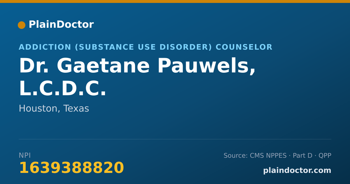 Shareable card for Gaetane Pauwels, L.C.D.C. - Addiction (Substance Use Disorder) Counselor, Houston, TX