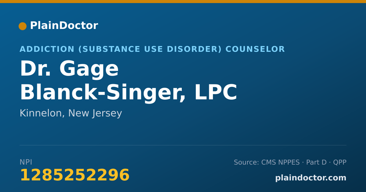 Shareable card for Gage Blanck-Singer, LPC LCADC - Addiction (Substance Use Disorder) Counselor, Kinnelon, NJ
