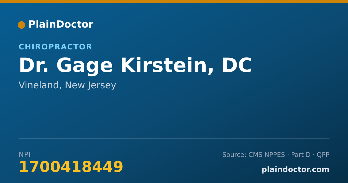 Shareable card for Gage Kirstein, DC - Chiropractor, Vineland, NJ