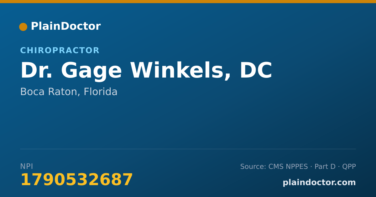 Shareable card for Gage Winkels, DC - Chiropractor, Boca Raton, FL