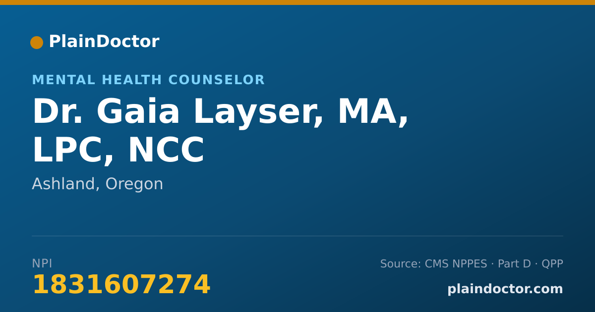 Shareable card for Gaia Layser, MA, LPC, NCC - Mental Health Counselor, Ashland, OR