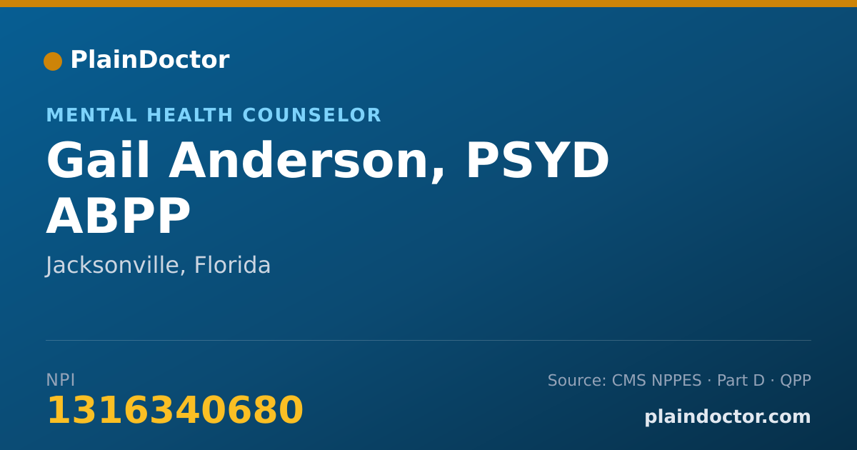 Shareable card for Gail Anderson, PSYD ABPP - Mental Health Counselor, Jacksonville, FL
