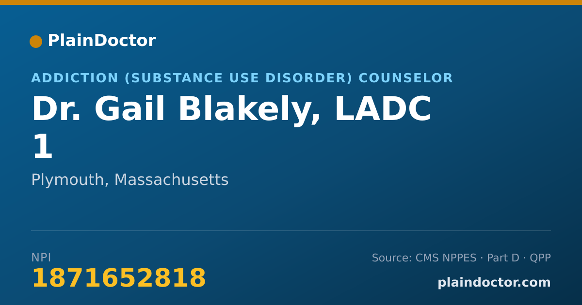 Shareable card for Gail Blakely, LADC 1 - Addiction (Substance Use Disorder) Counselor, Plymouth, MA