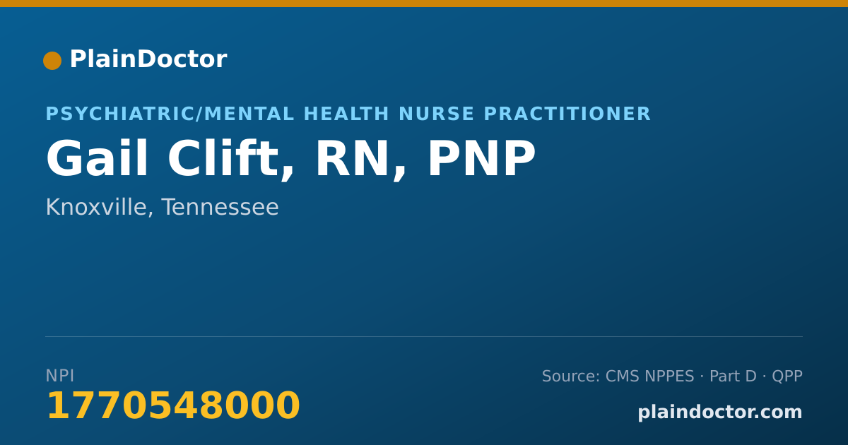 Shareable card for Gail Clift, RN, PNP - Psychiatric/Mental Health Nurse Practitioner, Knoxville, TN