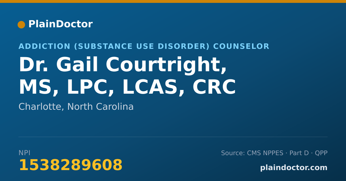 Shareable card for Gail Courtright, MS, LPC, LCAS, CRC - Addiction (Substance Use Disorder) Counselor, Charlotte, NC