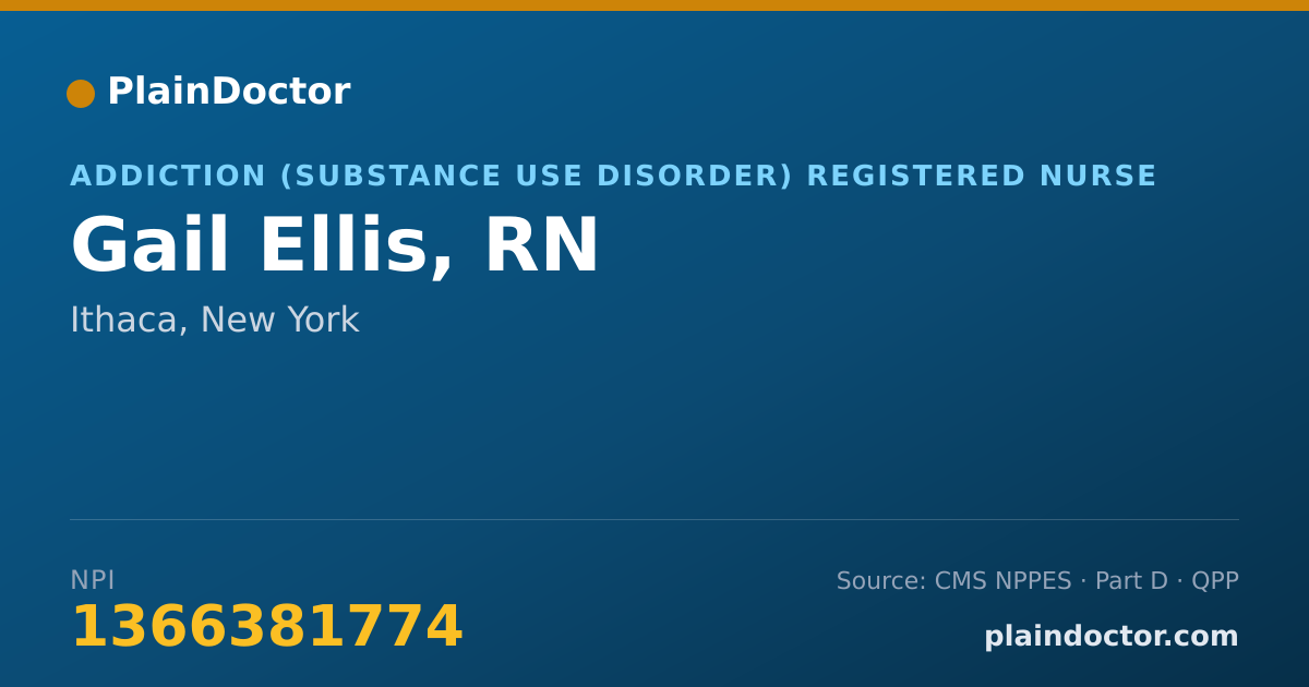 Shareable card for Gail Ellis, RN - Addiction (Substance Use Disorder) Registered Nurse, Ithaca, NY