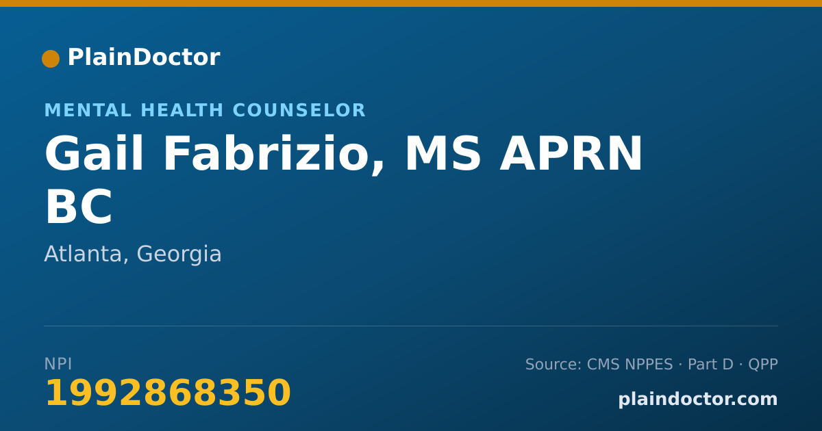 Shareable card for Gail Fabrizio, MS APRN BC - Mental Health Counselor, Atlanta, GA