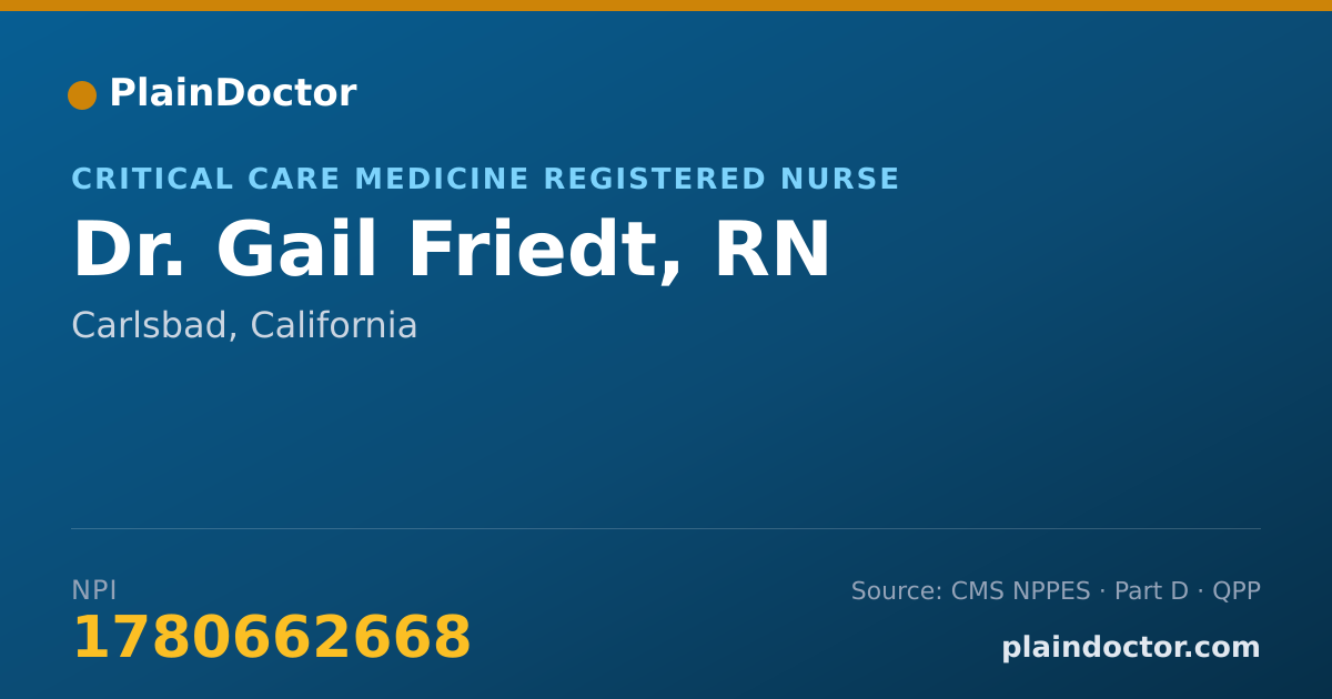 Shareable card for Gail Friedt, RN - Critical Care Medicine Registered Nurse, Carlsbad, CA
