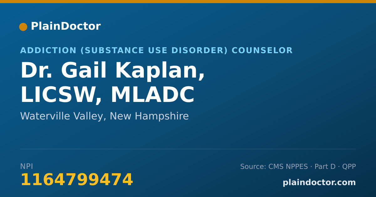 Shareable card for Gail Kaplan, LICSW, MLADC - Addiction (Substance Use Disorder) Counselor, Waterville Valley, NH