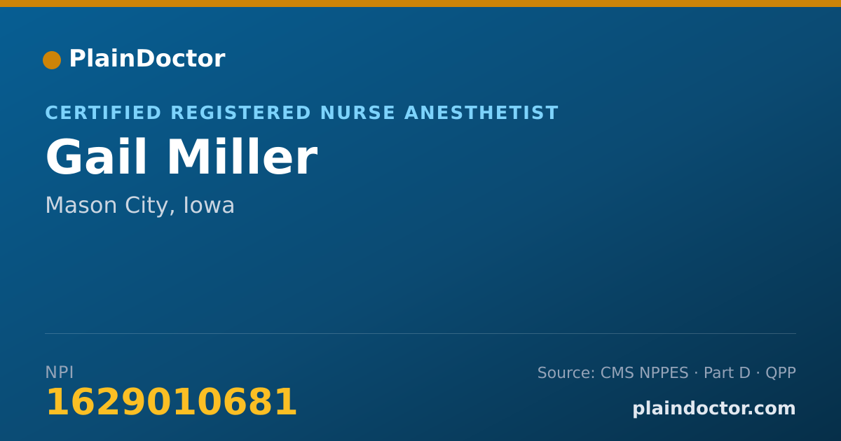 Shareable card for Gail Miller - Certified Registered Nurse Anesthetist, Mason City, IA