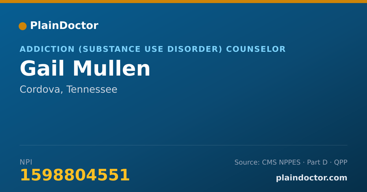 Shareable card for Gail Mullen - Addiction (Substance Use Disorder) Counselor, Cordova, TN