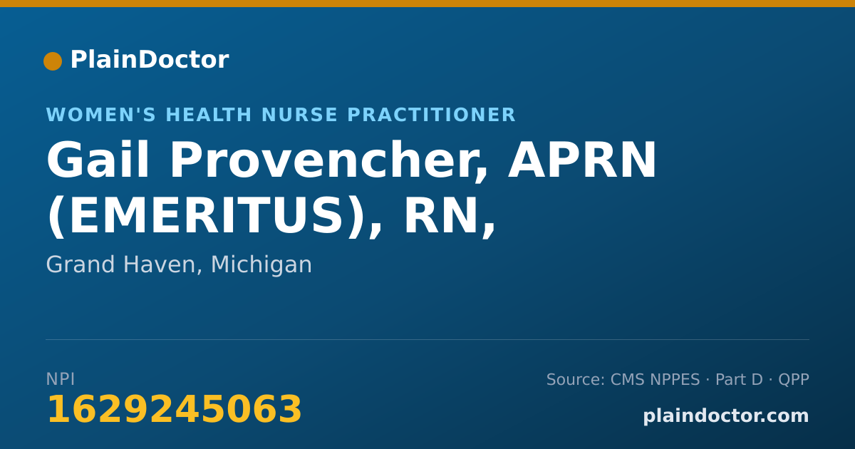 Shareable card for Gail Provencher, APRN (EMERITUS), RN, - Women's Health Nurse Practitioner, Grand Haven, MI