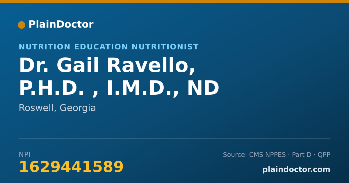 Shareable card for Gail Ravello, P.H.D. , I.M.D., ND - Nutrition Education Nutritionist, Roswell, GA