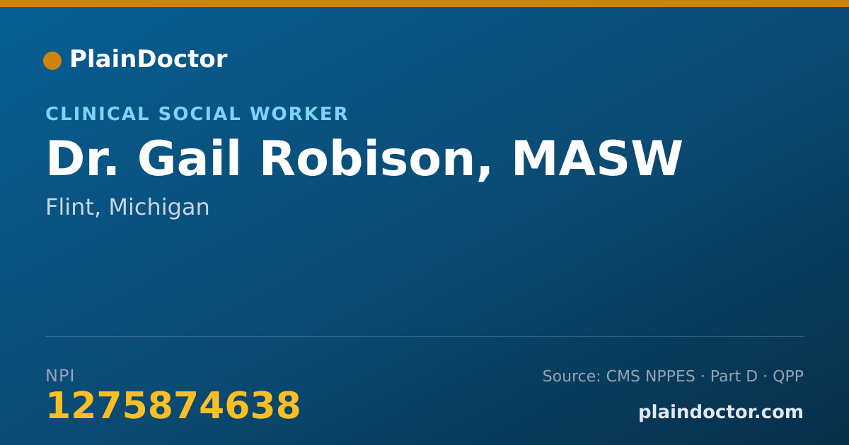 Shareable card for Gail Robison, MASW - Clinical Social Worker, Flint, MI