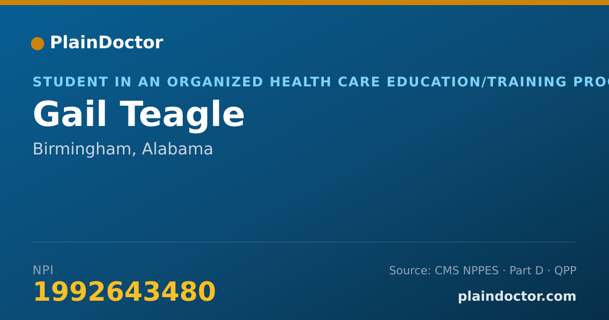 Shareable card for Gail Teagle - Student in an Organized Health Care Education/Training Program, Birmingham, AL