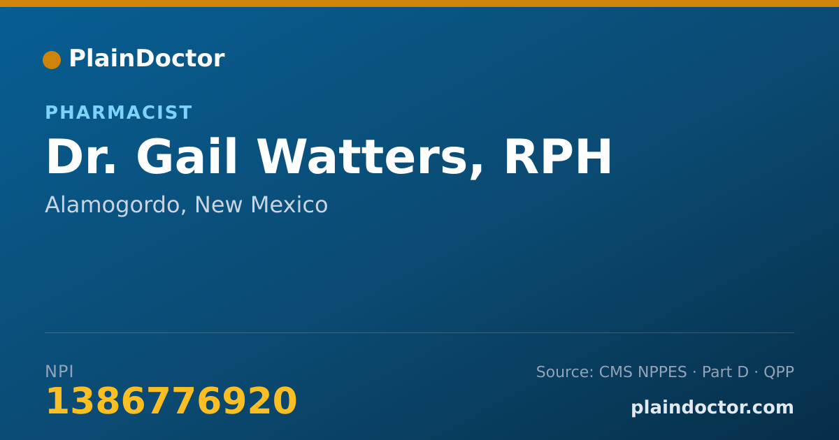 Shareable card for Gail Watters, RPH - Pharmacist, Alamogordo, NM