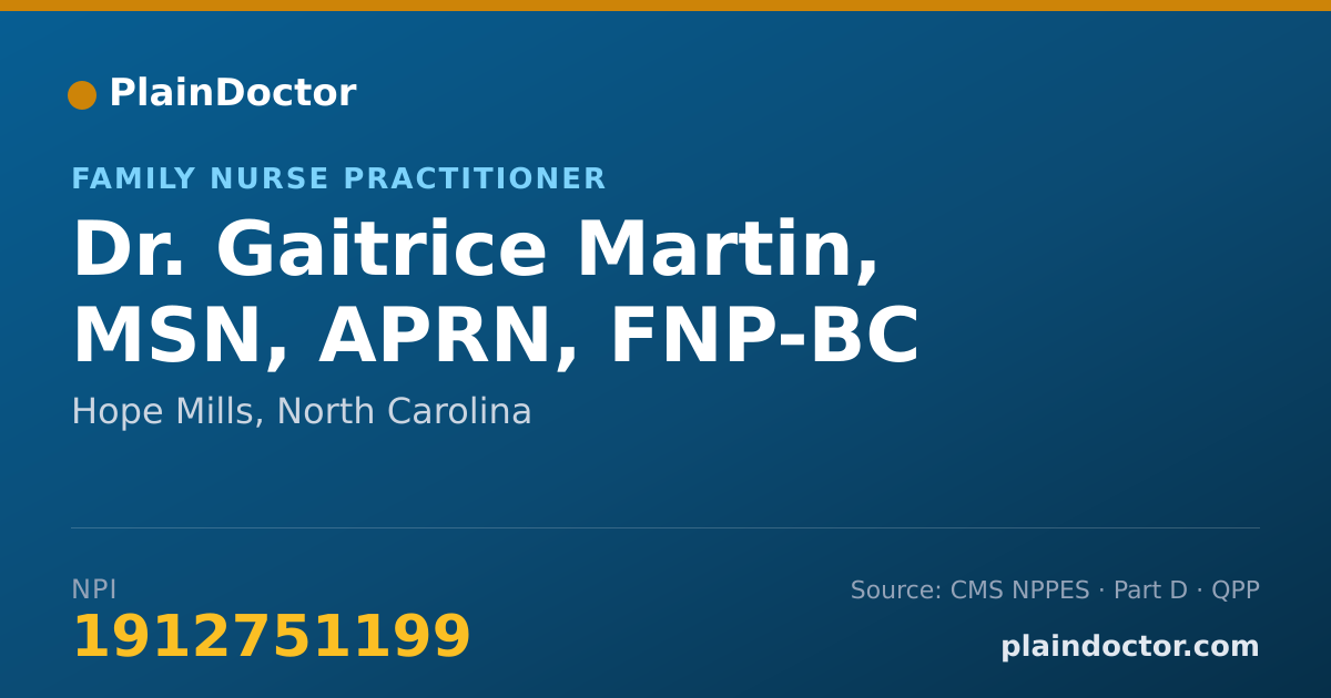 Shareable card for Gaitrice Martin, MSN, APRN, FNP-BC - Family Nurse Practitioner, Hope Mills, NC