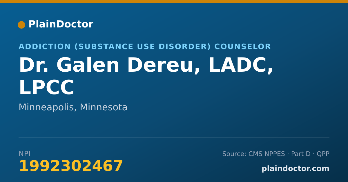 Shareable card for Galen Dereu, LADC, LPCC - Addiction (Substance Use Disorder) Counselor, Minneapolis, MN