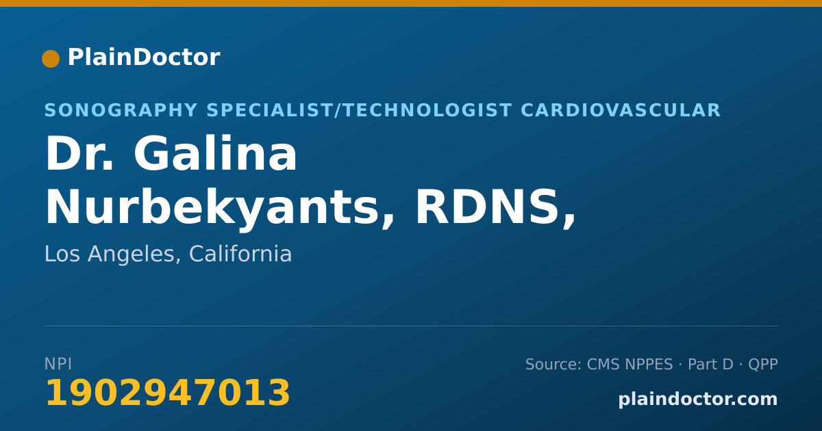 Shareable card for Galina Nurbekyants, RDNS, RVT, RDCS - Sonography Specialist/Technologist Cardiovascular, Los Angeles, CA