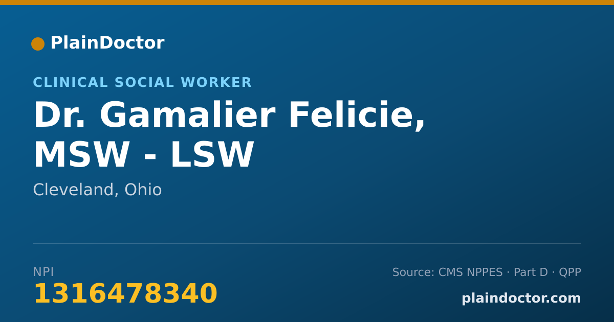 Shareable card for Gamalier Felicie, MSW - LSW - Clinical Social Worker, Cleveland, OH