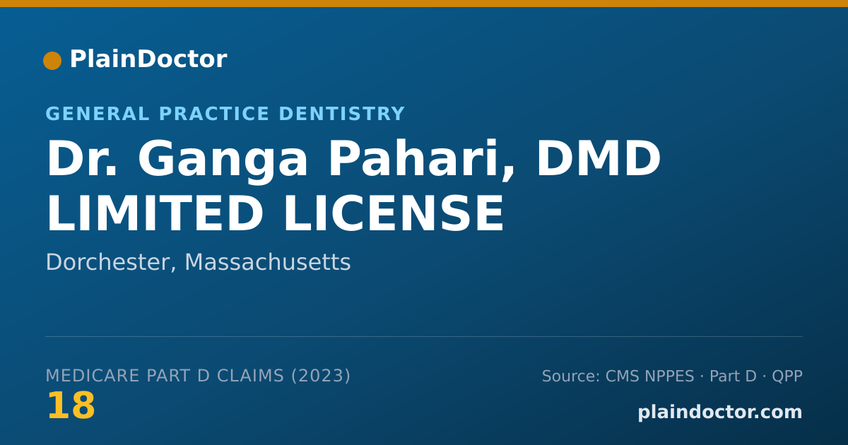 Shareable card for Ganga Pahari, DMD LIMITED LICENSE - General Practice Dentistry, Dorchester, MA