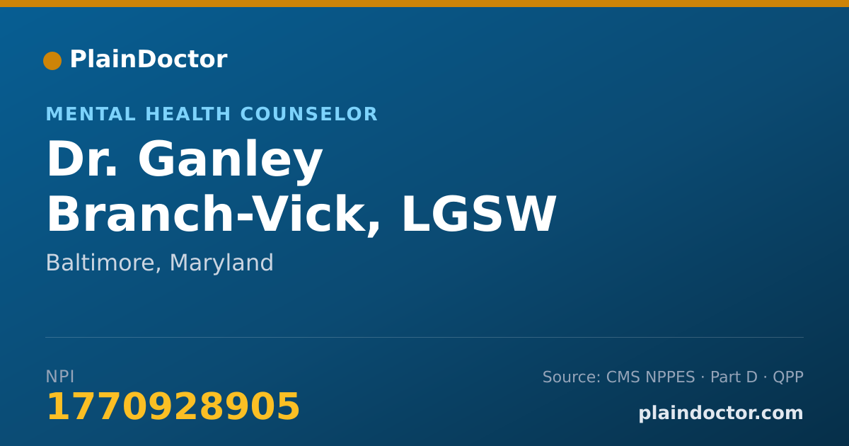 Shareable card for Ganley Branch-Vick, LGSW - Mental Health Counselor, Baltimore, MD