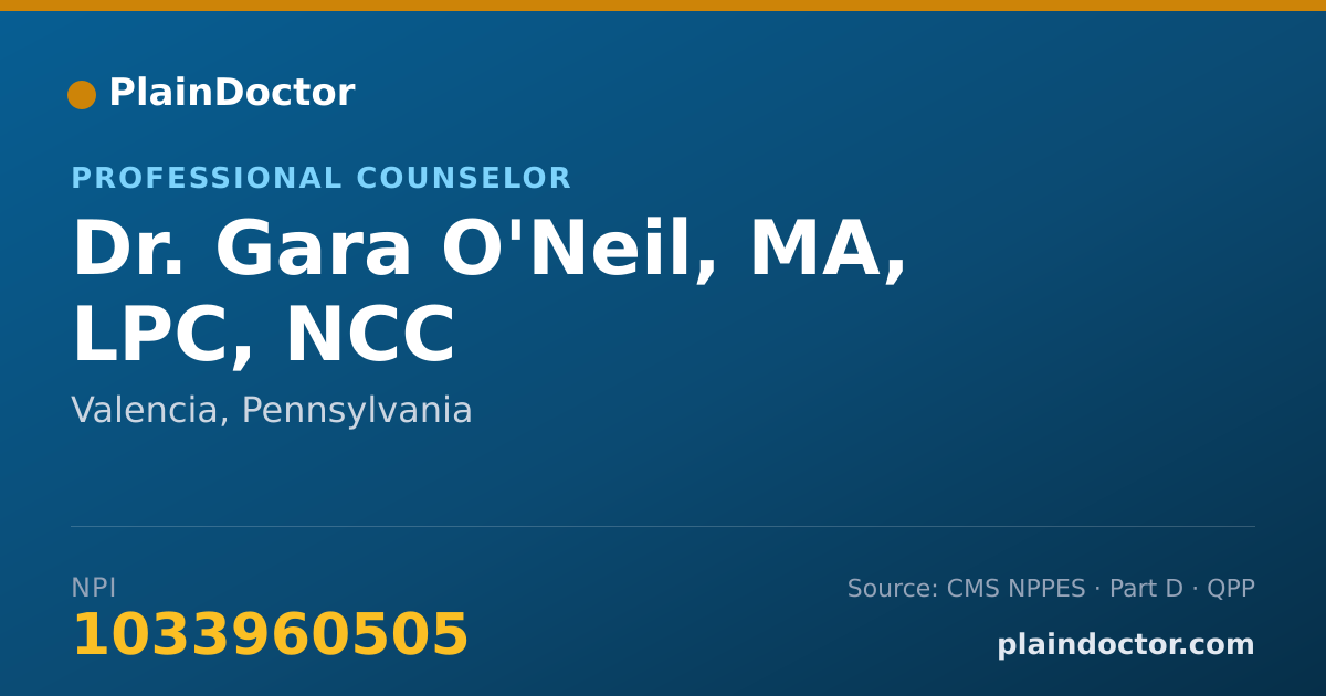 Shareable card for Gara O'Neil, MA, LPC, NCC - Professional Counselor, Valencia, PA