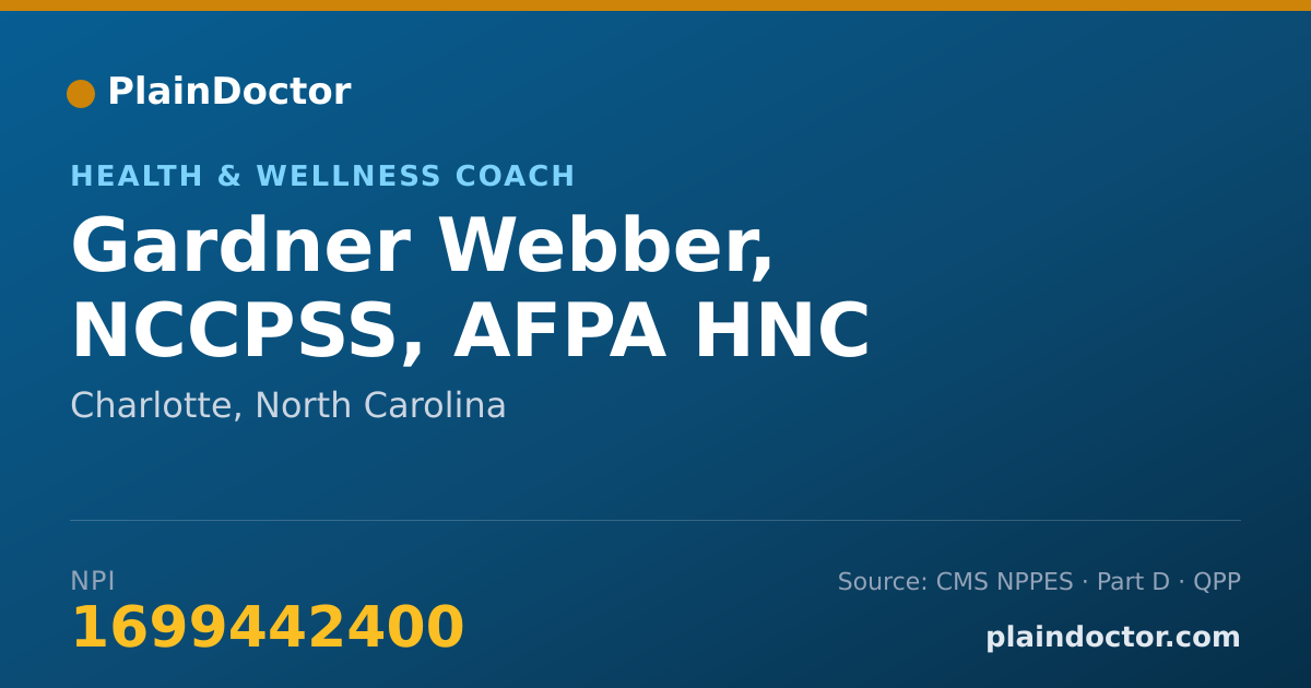 Shareable card for Gardner Webber, NCCPSS, AFPA HNC - Health & Wellness Coach, Charlotte, NC