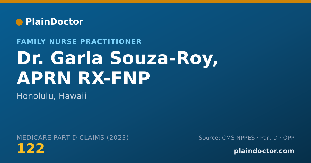 Shareable card for Garla Souza-Roy, APRN RX-FNP - Family Nurse Practitioner, Honolulu, HI