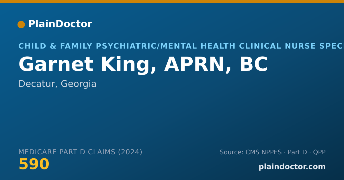 Shareable card for Garnet King, APRN, BC - Child & Family Psychiatric/Mental Health Clinical Nurse Specialist, Decatur, GA