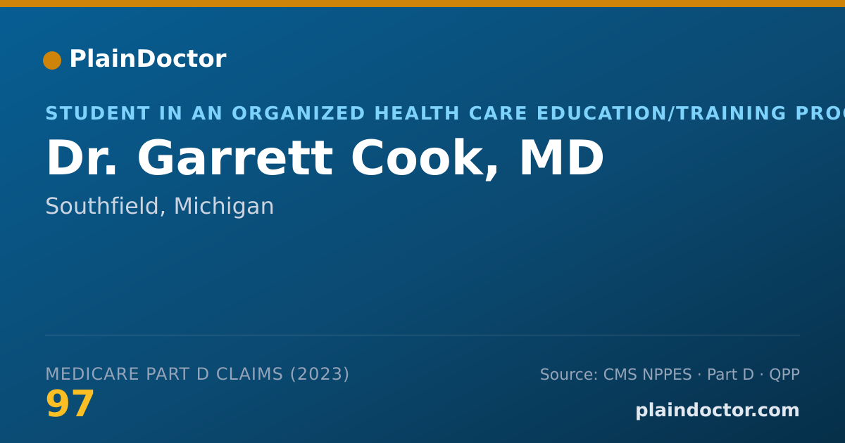 Shareable card for Garrett Cook, MD - Student in an Organized Health Care Education/Training Program, Southfield, MI