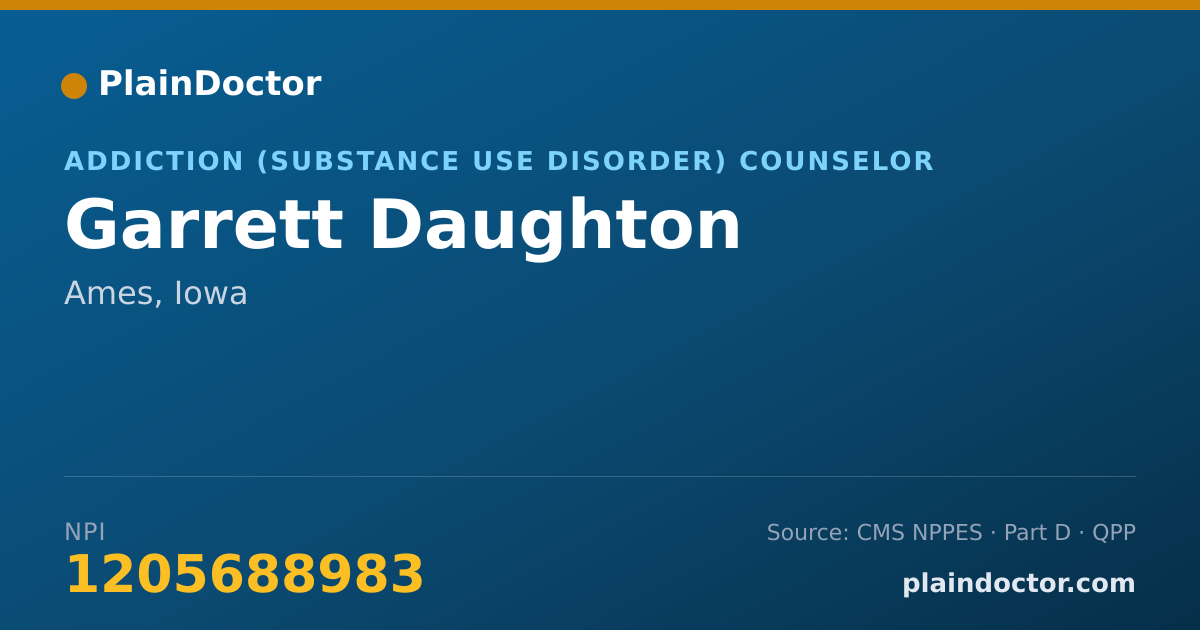 Shareable card for Garrett Daughton - Addiction (Substance Use Disorder) Counselor, Ames, IA
