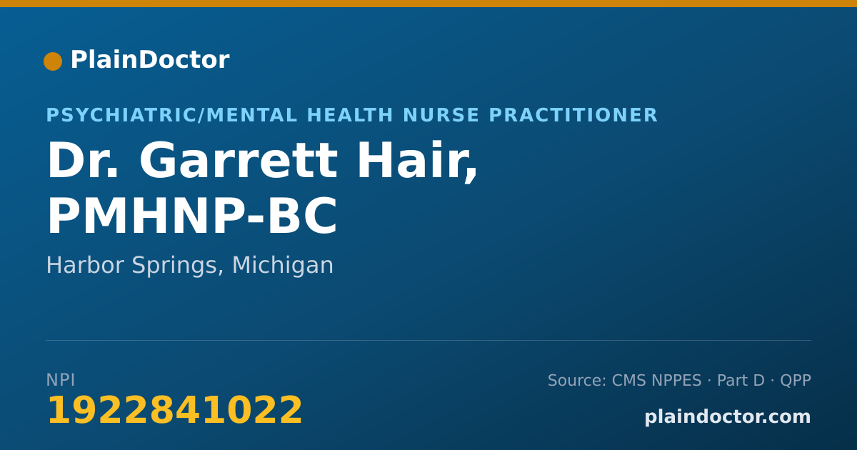 Shareable card for Garrett Hair, PMHNP-BC - Psychiatric/Mental Health Nurse Practitioner, Harbor Springs, MI