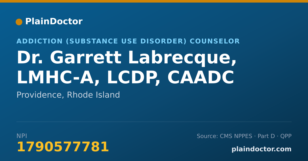 Shareable card for Garrett Labrecque, LMHC-A, LCDP, CAADC - Addiction (Substance Use Disorder) Counselor, Providence, RI